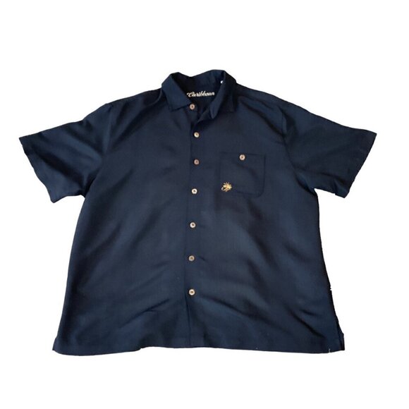 Caribbean Men's Casual Button Front Shirt XL Black Embroidered Bass Fish 288E - Picture 1 of 8